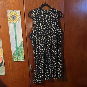 Vibe Black Mini Dress with White and Yellow Floral Design